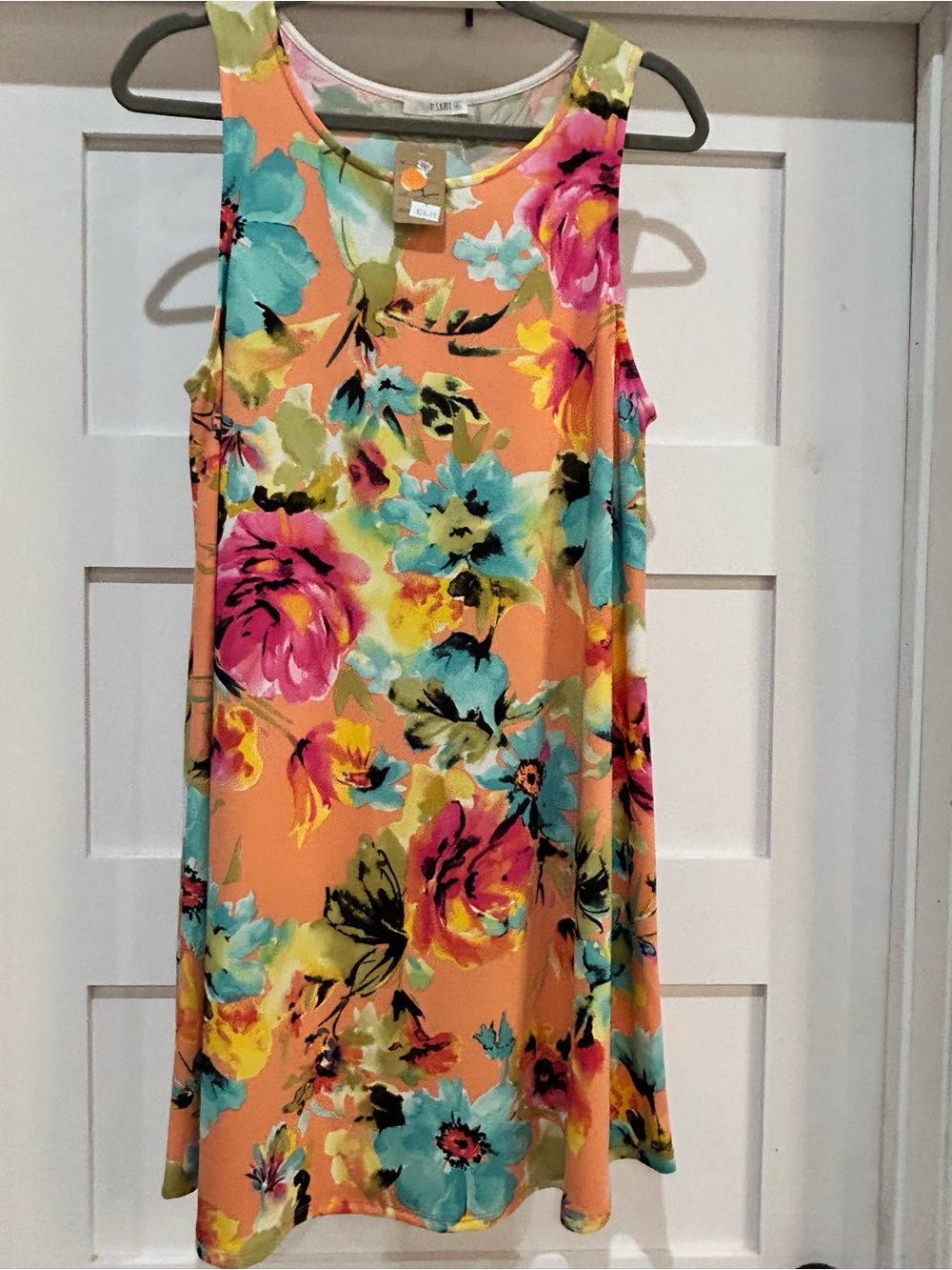 NWT size L “P.S. Kate” Sleeveless Peach Floral Swing Dress
